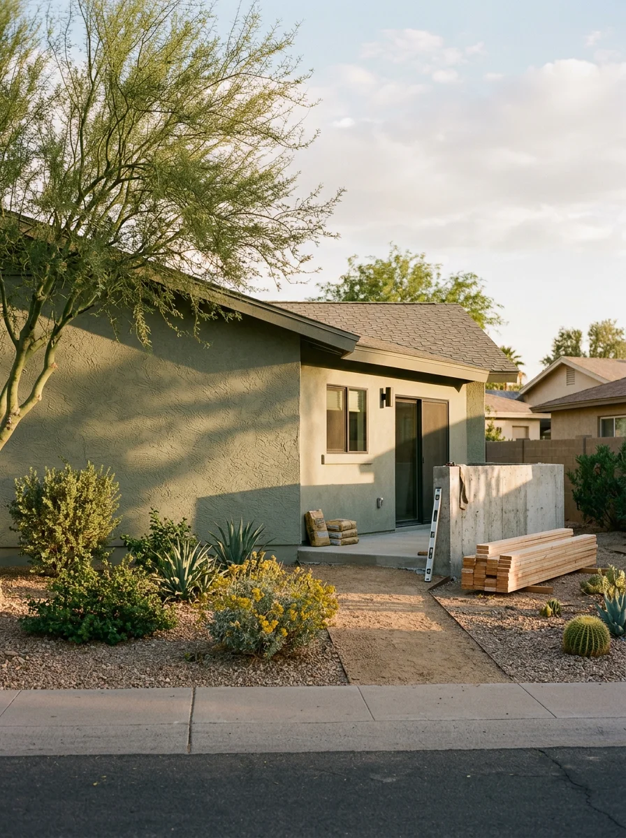 ADU addition to existing home in Maricopa County showing setback compliance and architectural compatibility