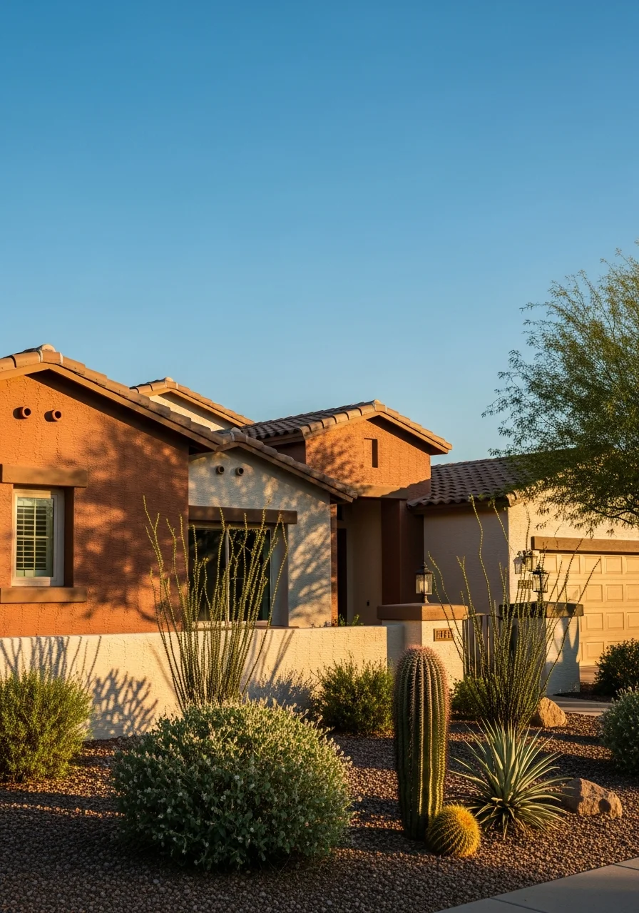 Phoenix residential property with desert landscaping, stucco exterior, and clear blue sky overhead.