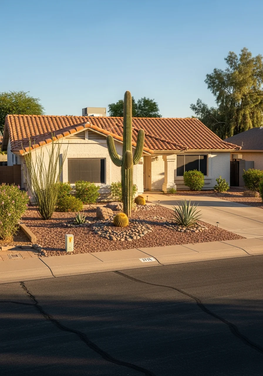 Tempe property with Arizona landscaping, clear visibility, and neighborhood context.