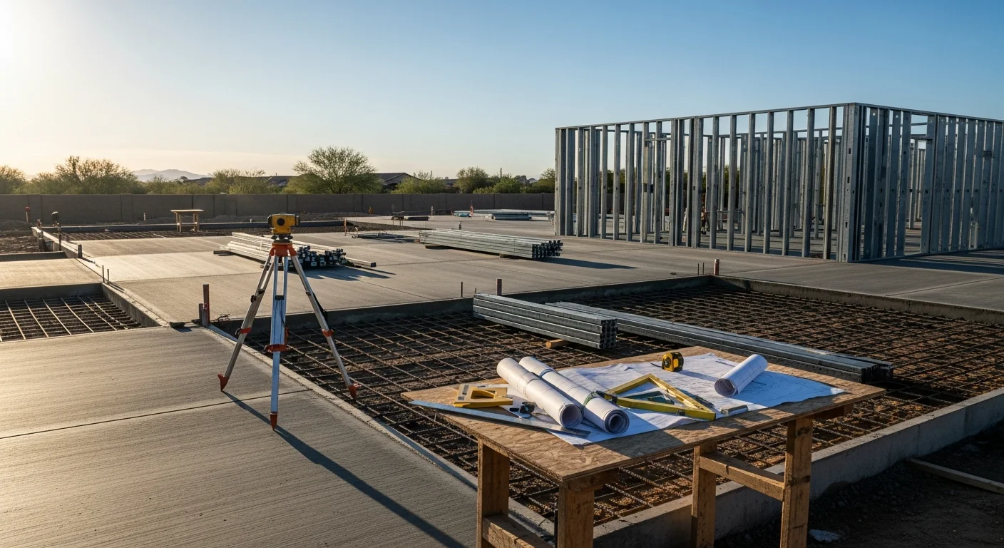 A newly completed single-family home built by R&M Remodeling on a residential lot in Chandler, AZ, showing a finished exterior with a concrete foundation, framed walls, and a desert-appropriate roofline. The surrounding lot reflects a typical Chandler residential neighborhood with clear skies and minimal landscaping at the completion stage.